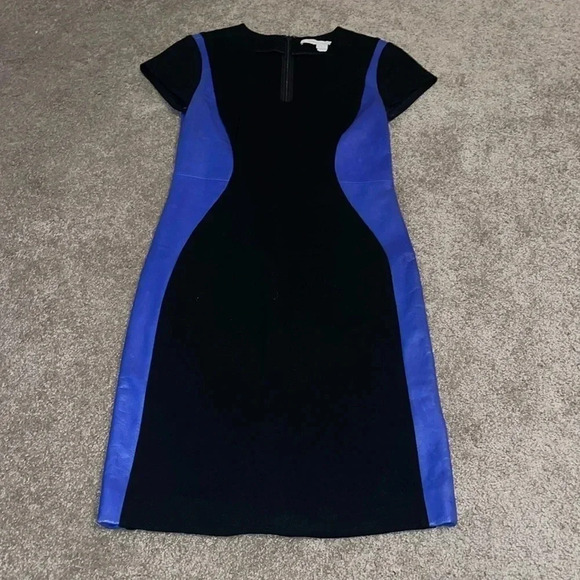 Diane Von Furstenberg Color Block Sheath Leather Dress - size 6.   N - Picture 1 of 5